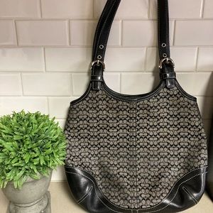 Coach Mini Signature Slim Hobo Bag Purse Gray Black M3K-7025 Buckle Pockets